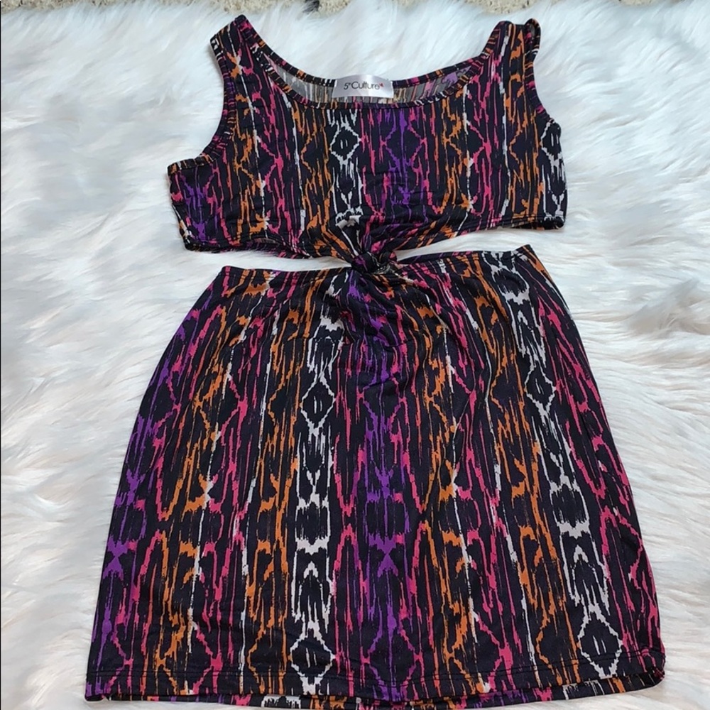 Sexy Multi Color Cropped Knotted Waist Dress Med